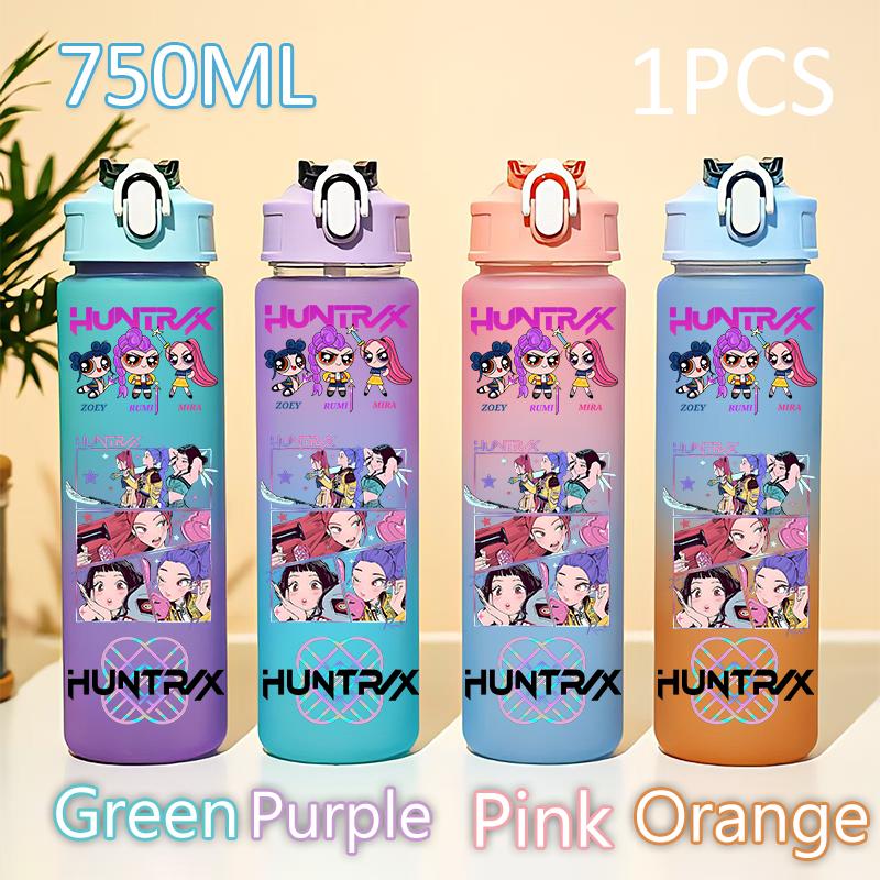 Kpop 750ML Dämonenjäger Wasserflasche K Pop Krieger Rumi Mira Zoey KPOP Trinkflasche Schule Huntrix Kürbis Plastik Wasserbecher