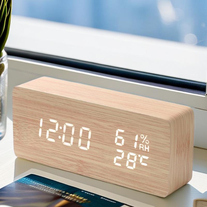 Minimalist LED Wooden Clock: Smart USB-Powered Alarm & Digital Display for Bedside or Desk.