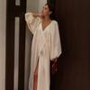 European and American women's clothing summer new casual temperament V-neck lace-up lantern sleeve shirt long dress