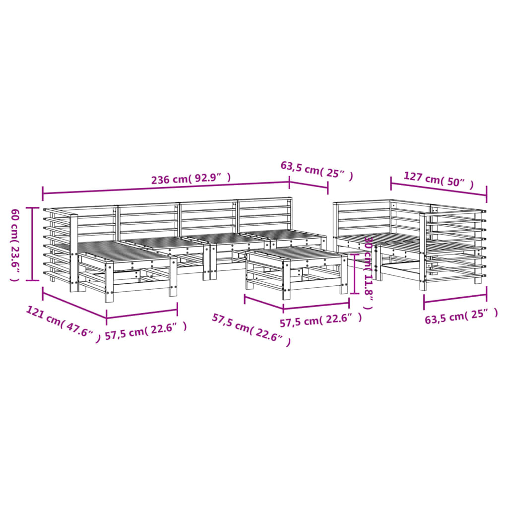 Vidaxl 8-Cz. Garden Furniture Set, Solid Larch Wood