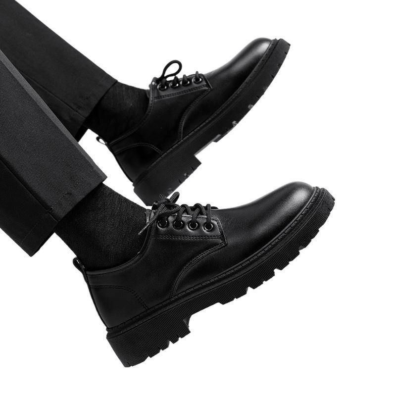 Suit leather shoes autumn British style business dress student height increase casual soft sole black big head shoes