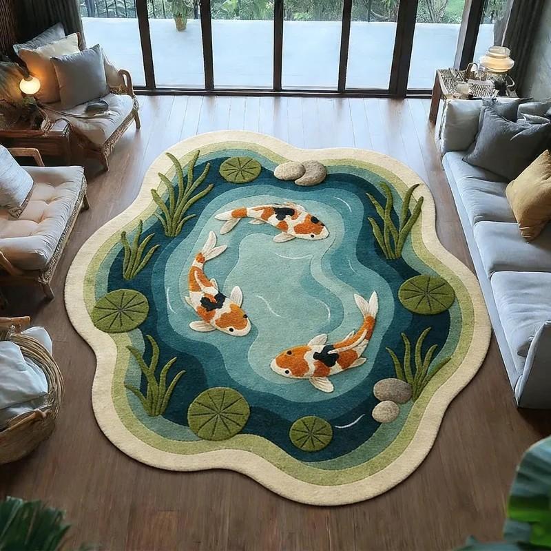 Koi Fish Pond Print Irregular Round