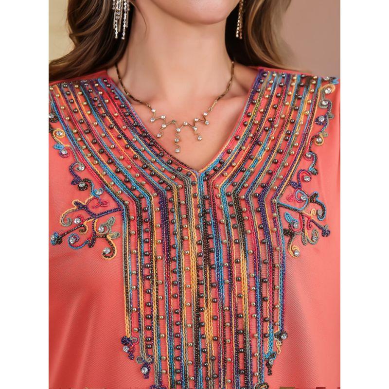 Middle East Indonesia Arab Turkish Women's 2024 Summer Rope Embroidered Robe Long Dress Dubai Saudi Dresses