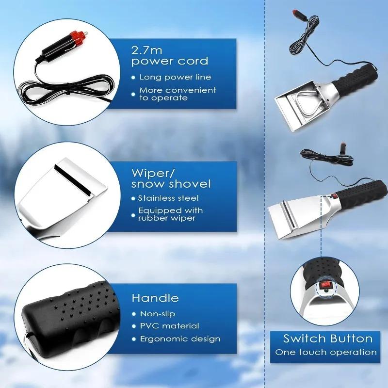 Car Snow Removal Tool 12V Electric Heated Ice Scraper Windshield Deicer Defroster Winter Brush Cleaner Wash Shovel