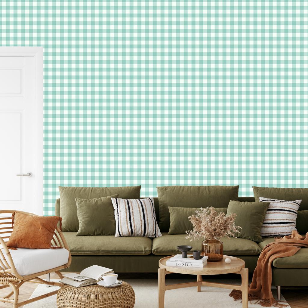 Mint fabric pattern wallpaper, fine detail for living room and bedroom 50x1000