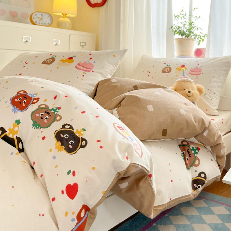 Class A 100% Pure Cotton Student Dormitory 3-Pcs Set Maternal And Infant Grade Cotton Skin-Friendly Small Floral Bed Sheet Quilt Set4-Pcs Set