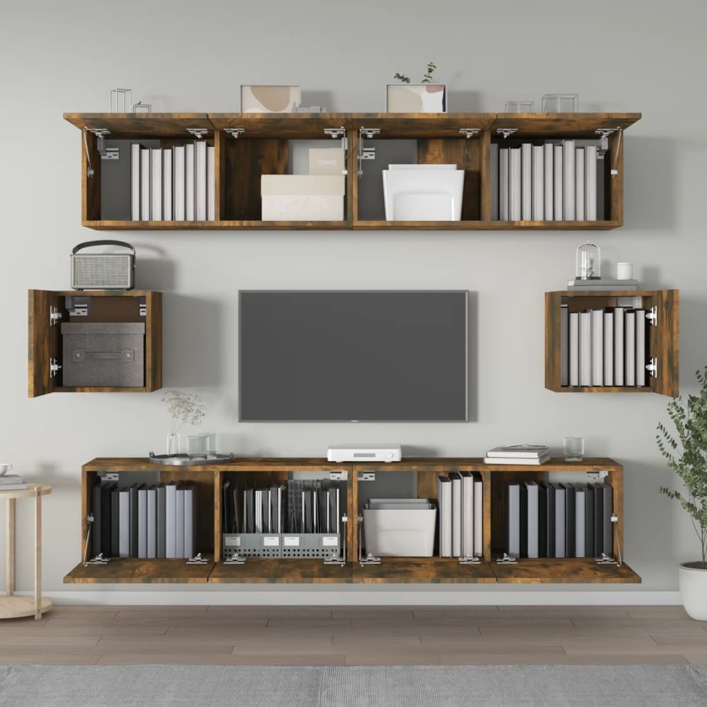 6 Piece TV Cabinet Set Smoked Oak Effect Engineered Wood
