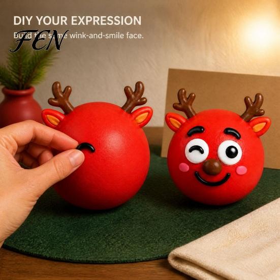 DIY Face Changing Toy 1/5Pcs Christmas Stress Relief Toy, Reindeer Snowman Ball with Balls Detachable Expression Accessory, Soft Squeeze Sensory Party