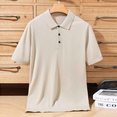 Men's Casual Polo Collar Knitwear: Spring/Summer Solid Color Short Sleeve Pullover