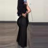 Cross-Border Fashion Sequin Bodycon Dress with Round Neck, Slit, Tassel Sleeves, and Ruched Design