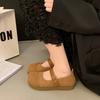 Fashion Women's Fashion Flat Shoes Spring New Round Head Suede Splicing Metal Buckle A Word with Soft Sole Single Shoes