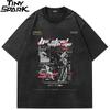 Men T Shirt Streetwear Hip Hop Oversized T Shirt Angel Statue Graphic Tshirt Faded Black Harajuku Cotton Tops Tees Dope