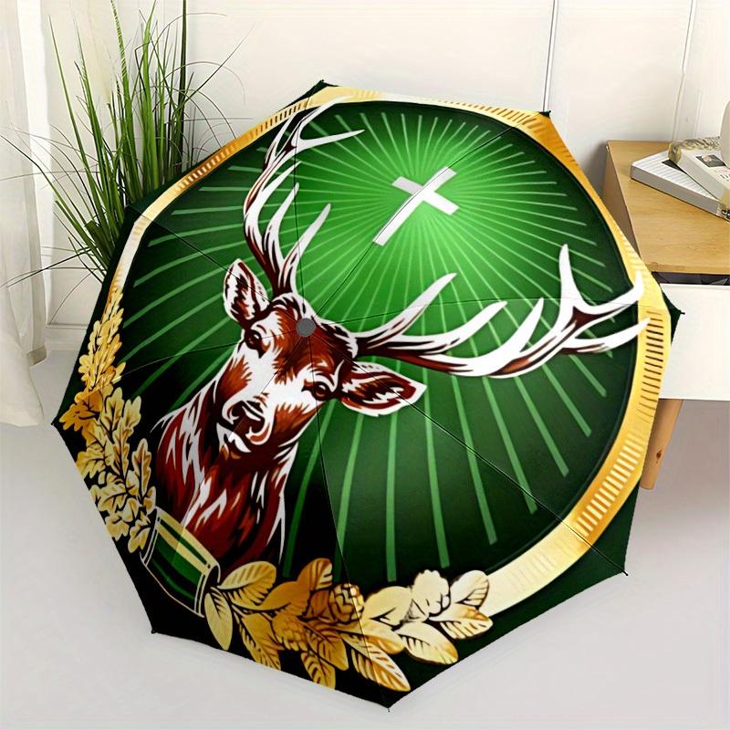 1pz Ombrello Pieghevole Automatico Jagermeister, Design Pieghevole Portatile, Struttura in Ferro a 8 Stecche, Accessorio Casual da Esterno per Tutte le Stagioni per Natale Compleanno