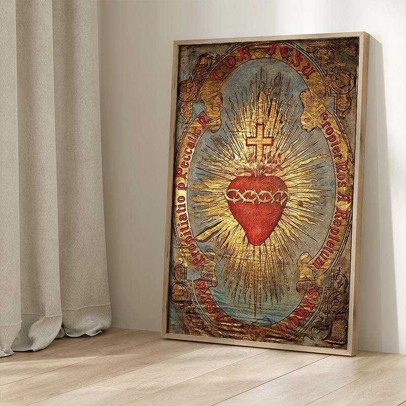 Sacred Heart of Jesus Canvas Painting Mary Sacred Heart Art Poster Print Wall Art Picture for Living Room Home Decor Frameless