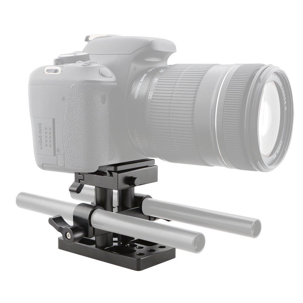 CAMVATE Universal Base Plate (for Arca-Swiss Compatible) with Adjustable Height and 15mm Rail Rod Support System for Stabilization