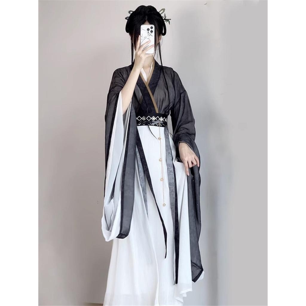 Damen Original Chinesisches Wei Jin Nördliche & Südliche Dynastien Hanfu Set, Kreuzkragen Weite Ärmel Ruqun Po Rock Für den täglichen Gebrauch