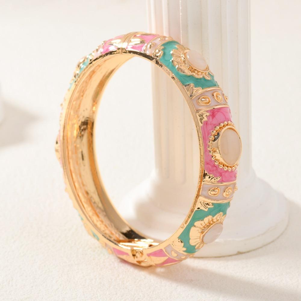Teardrop Pattern Enamel Bangle Bracelet Metal Party Bangle Elegant Enamel Cuff Bracelet  Party Gift