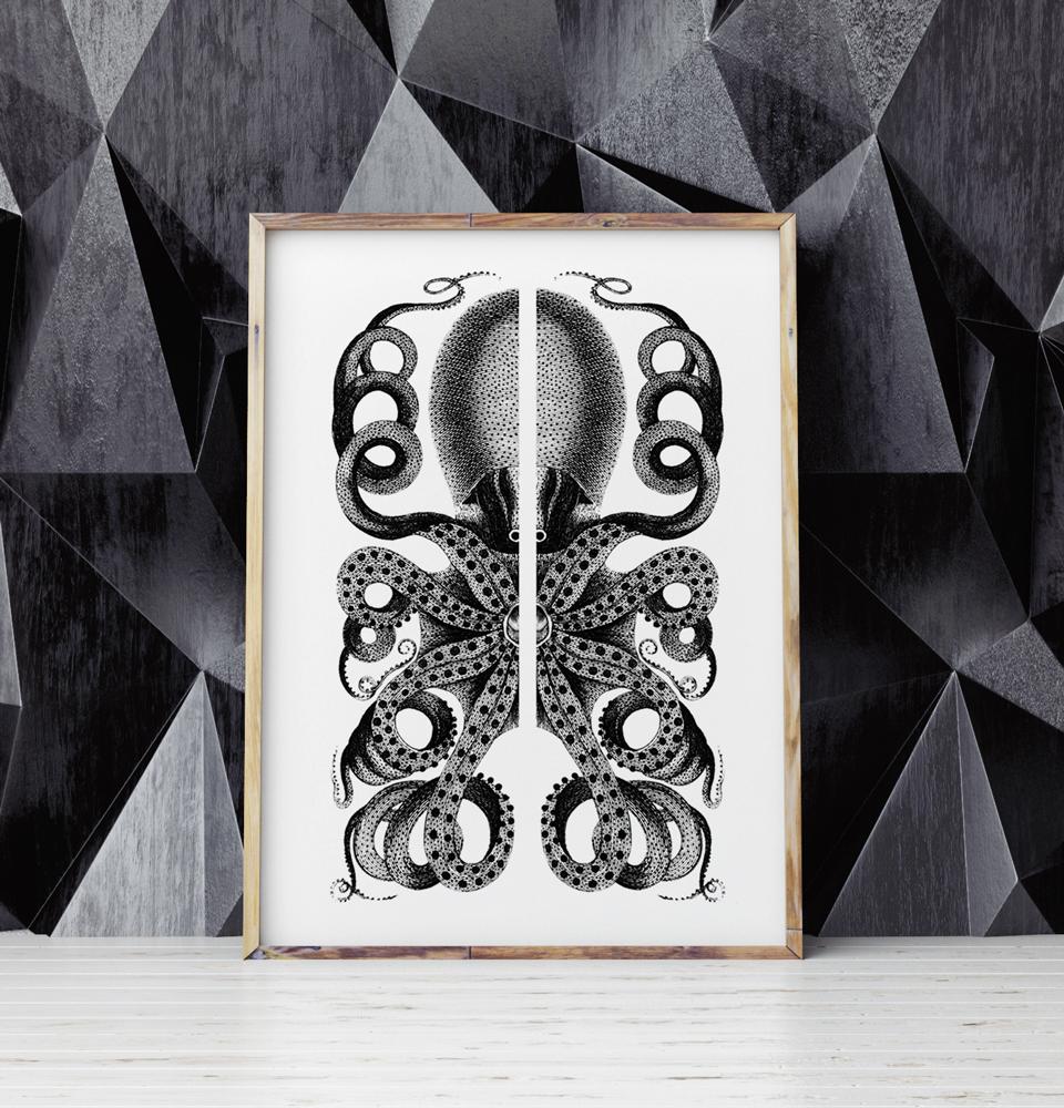 Black and White Poster Octopus