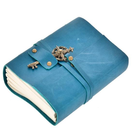 

15.24 см Премиальный кожаный дневник с металлическим замком-ключом и переработанной бумагой ручной работы Синий