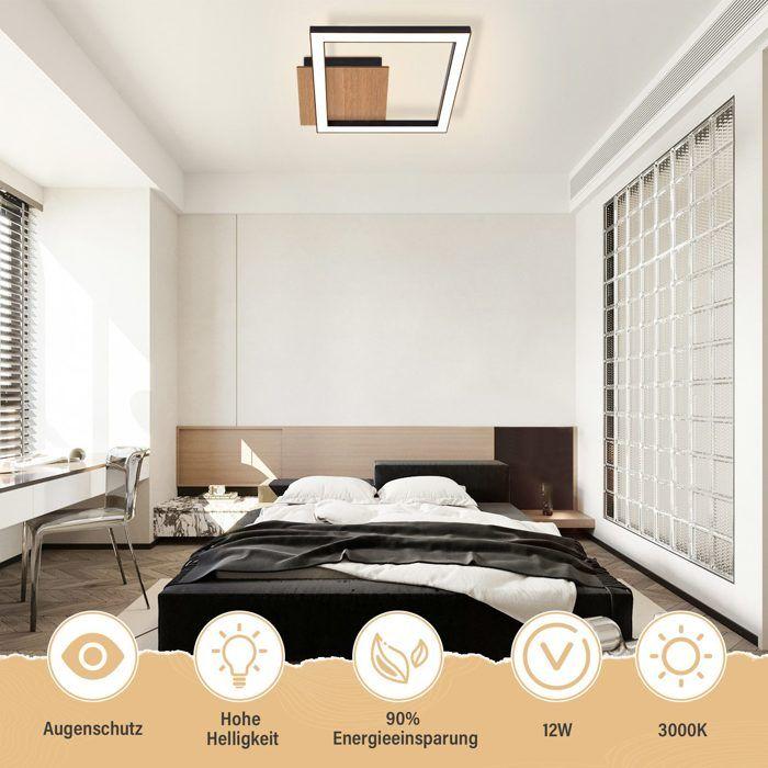 Plafonnier LED Carré en Bois Noir NETTLIFE - 1 Cadre Blanc Chaud 3000 K, Design Moderne pour Salon Chambre Salle à manger Cuisine