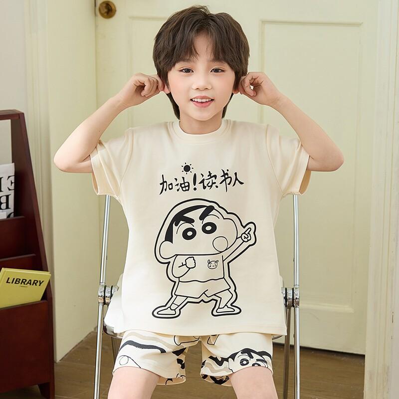Boys Cotton Short Sleeve Pajama Set Lightweight Sleepwear Kids Teens Home Outfit