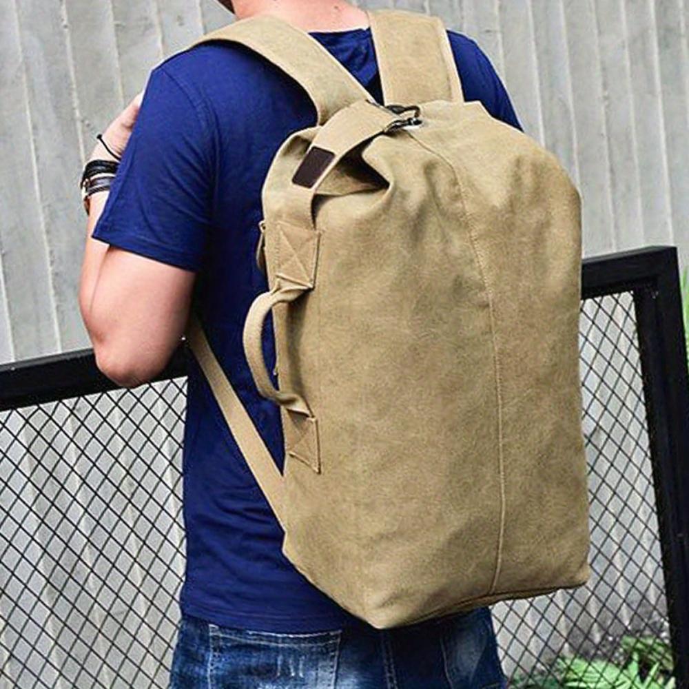 Large Capacity Khaki Canvas Backpack Men's Adjustable Travel Mountaineering Backpack Men's Backpack