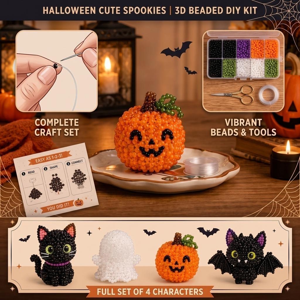 DIY Bead Jewelry Making Kit for Halloween 3D Bead Set with Colorful Beads and Instructions Creative Kit for Adults and Teens