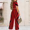 Women Plus Size Yellow Black Printed Round Neck Short Sleeve Crop Top Wide Leg Pants Two Piece Set