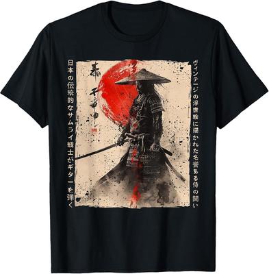Japonija Samurajus Warrior Fighter Ukiyo Rašalo meno kūrinys Samurajaus Marškinėliai