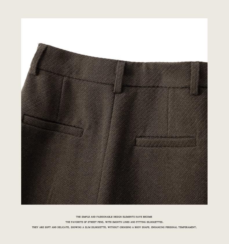 2024 New Women's Khaki Wool A-Line Midi Skirt with High Waist, Loose Fit, Slimming Slit, Perfect for Autumn/Winter.