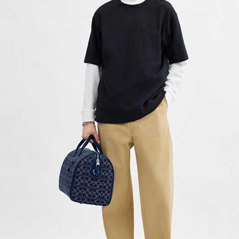 Coach Gotham 45 Classic Logo Print Fabric Shoulder Crossbody Travel Bag Men Bags Dark-Blue CAS28-DEB