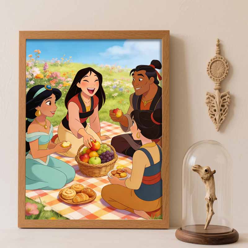 Disney Princess Mulan Jasmine Picnic Food Fruit Landscape Diamond Paint Painting Art Kit Handmade DIY5D Home Decor Gift Round 20x30cm
