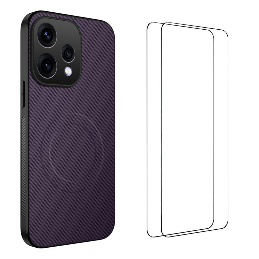 For Oppo Reno15c 5G (China)/Oppo Reno15 5G (Global) Magnetic Case WANLONFENG TQ1 Series Carbon Fiber Texture PC TPU Phone Cover with 2Pcs Screen Films