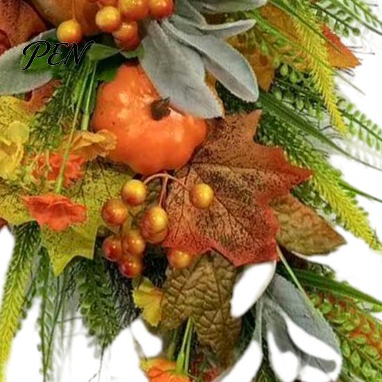Festive Holiday Party Supplies Artificia Fall Teardrop Swag, Autumn Harvest Sunflowers Pumpkins Leaves Berries Door Artificial Pine Needle Swag