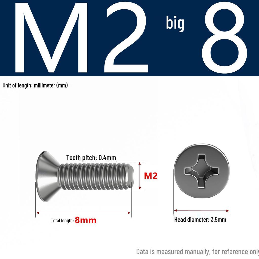 201 Stainless Steel Countersunk Phillips Head Screw: Flat Head Bolt M2-M8