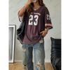 Y2K Oversized T Shirt For Women Summer Black V Neck Short Sleeve Mesh Football Jersey Sports Top Enjoy Freedom Print