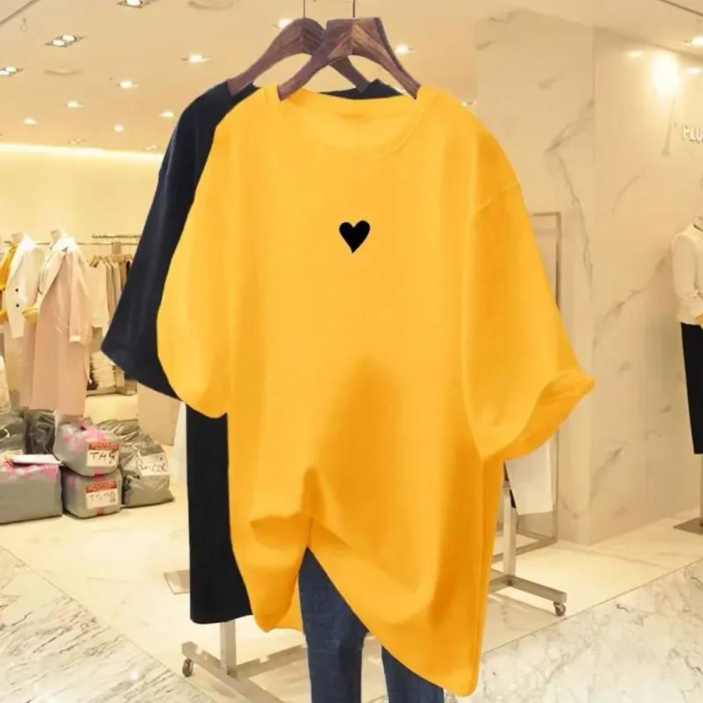 Camisetas Casuales Holgadas para Mujer Tops Básicos Sólidos de Manga Corta Jerseys Verano Amor Estampado Camiseta de Manga Corta