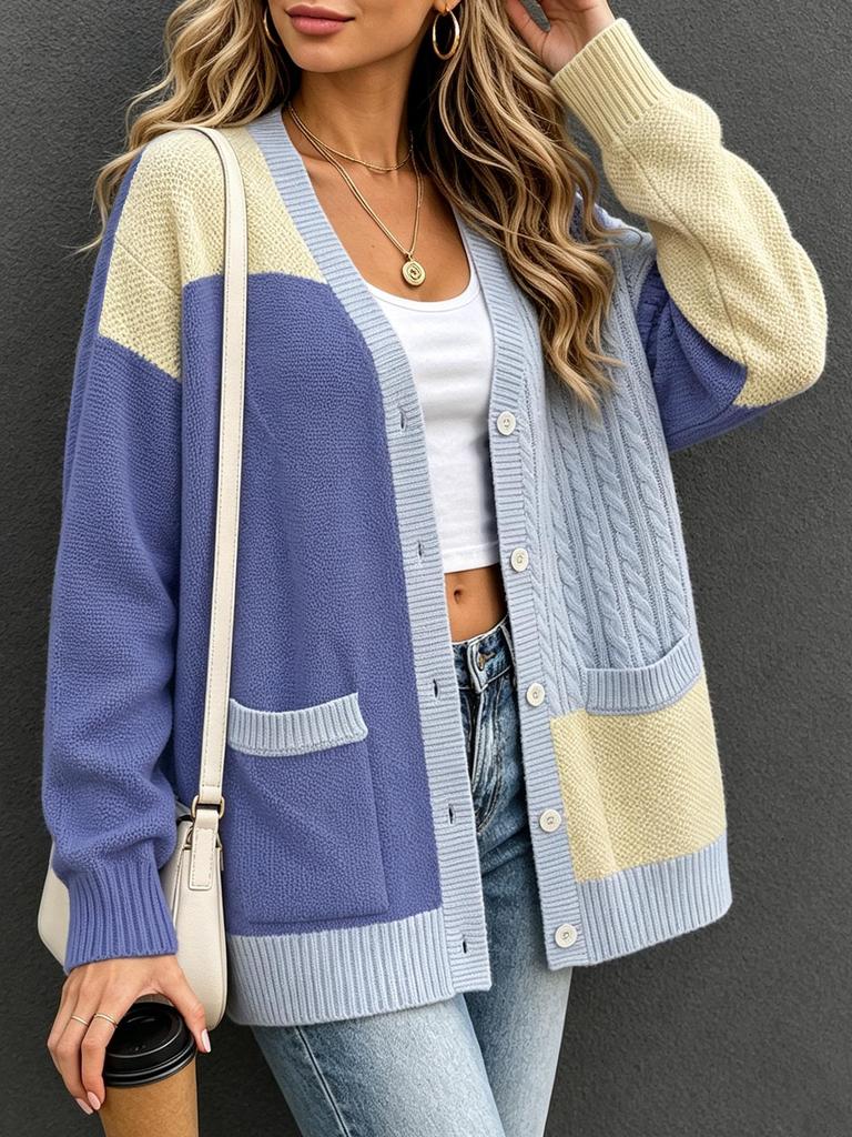Women's Autumn/Winter Loose Patchwork Knit Cardigan
