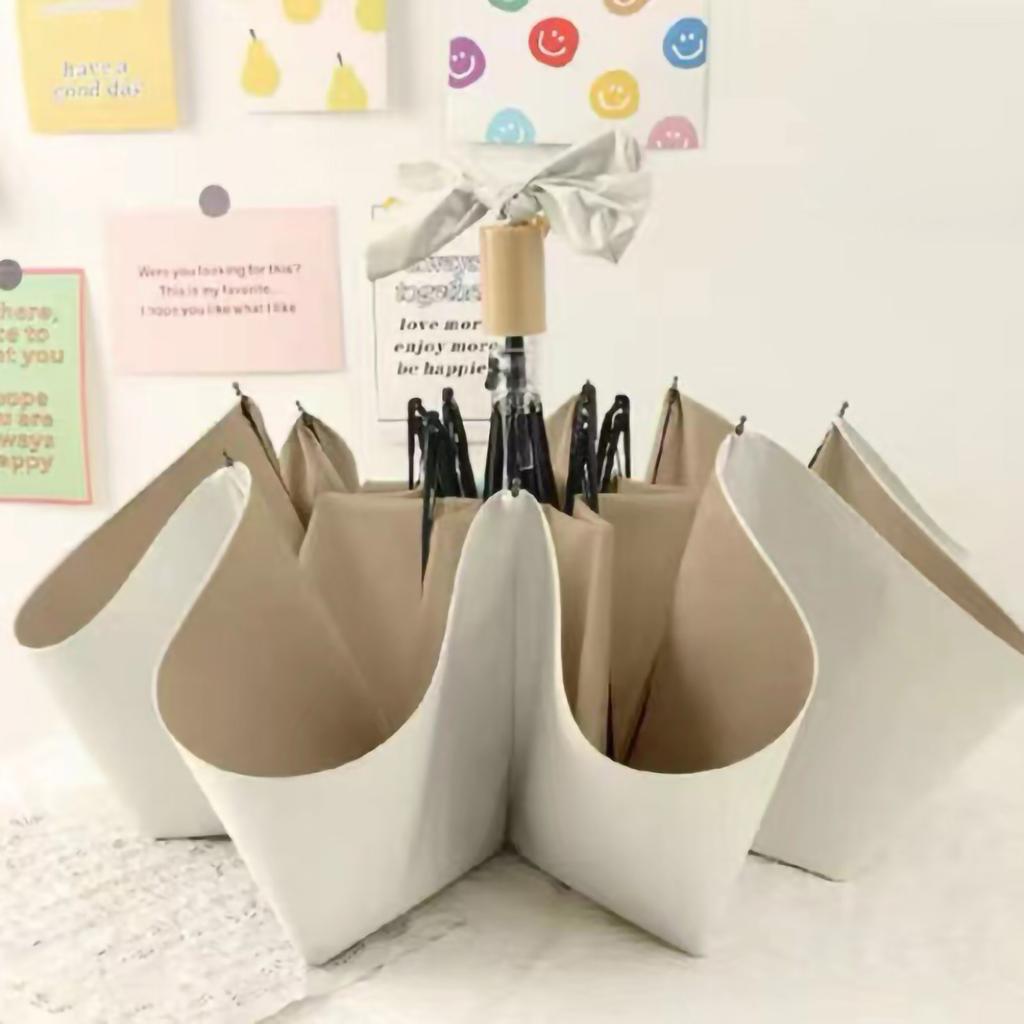 Folding Sun Umbrella UV Blocking Pure Color Black Rubber Sunscreen Umbrella for Rain Or Shine White