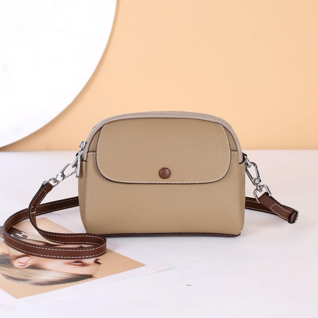Cowhide Women's Bag Single Shoulder Crossbody Women's Bag Practical Multi-compartment Contrasting Color Change Bag Shell Bag