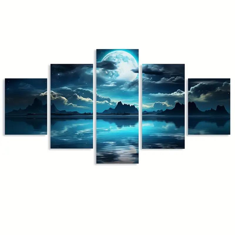 

5 шт./компл. Пейзаж Печать на холсте Плакаты, Луна Океан Холст Настенные художественные картины, Художественная настенная живопись для гостиной, спальни, летучая мышь без рамки 20x35cm*2 20x45cm*2 20x55cm*1 No Frame
