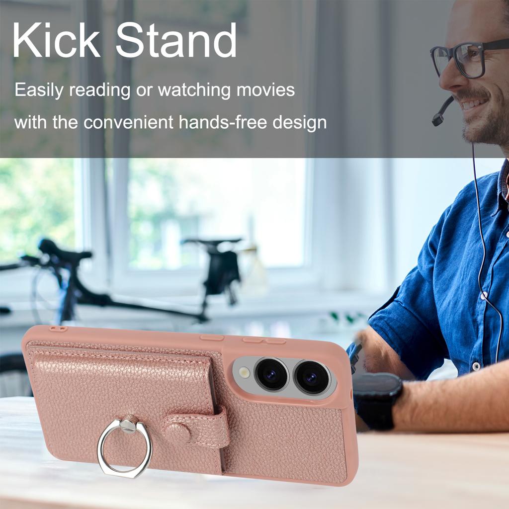 For Samsung Galaxy S25 Edge Case with Ring Kickstand Drawing Type Card Slots Leather Back Cover