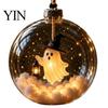 Festive Hanging Decoration Halloween Clear Ball Decoration, Glowing Sphere Ornament with Skeleton, Pendants Pumpkin, Spider Web, Black Cat Decor,