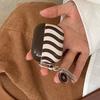 Korea Coffee Colour Curve Stripe Gloss Silicone Earphone Case For Apple AirPods 2 3 4 Pro 2 Protective Shell With Pendant