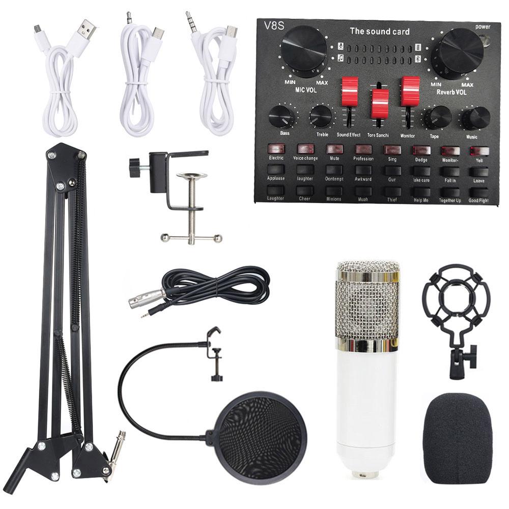 Multifunksjonelt Live Sound Card BM800 Mikrofonsett Lydopptaksutstyr (Gull)