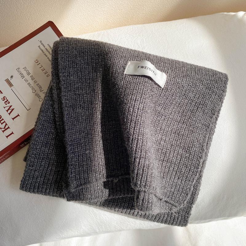 Short Japanese small scarf women's winter warm solid color wool knitted scarf student Korean version male couple versatile