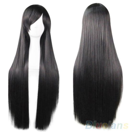 Moda Ragazze Donne Lunghe Cosplay Frangia Obliqua Dritto Parrucche Complete Estensioni Capelli