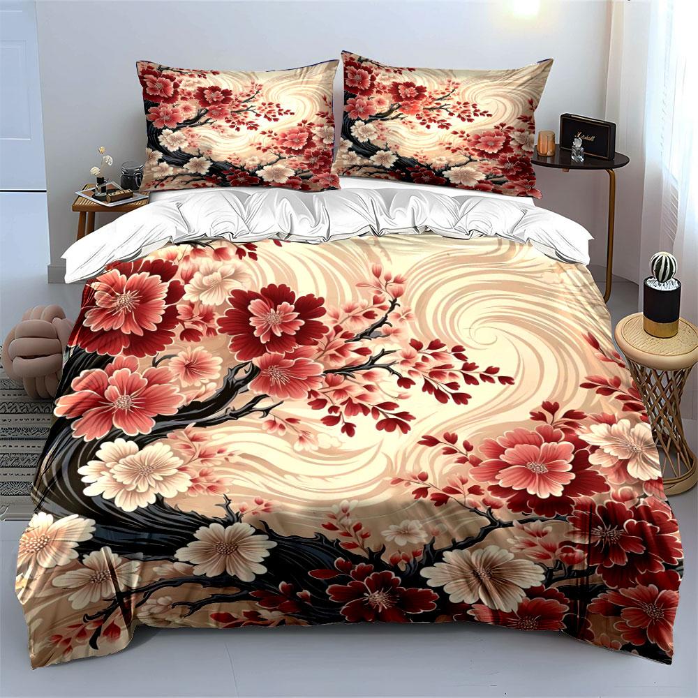 Floral Art Decor Set Bedding Set with 1 Duvet Cover 2 Pillowcases Single Double King Queen, Gift