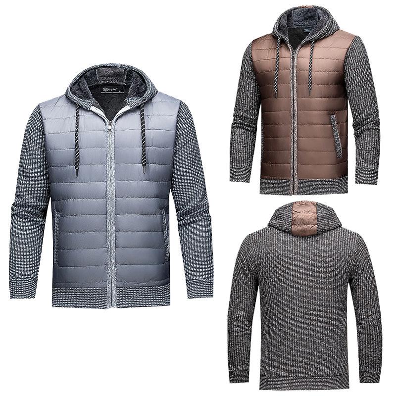 

Men s Fashion Plus Velvet Patchwork Long Sleeve Sweater Jacket Medium