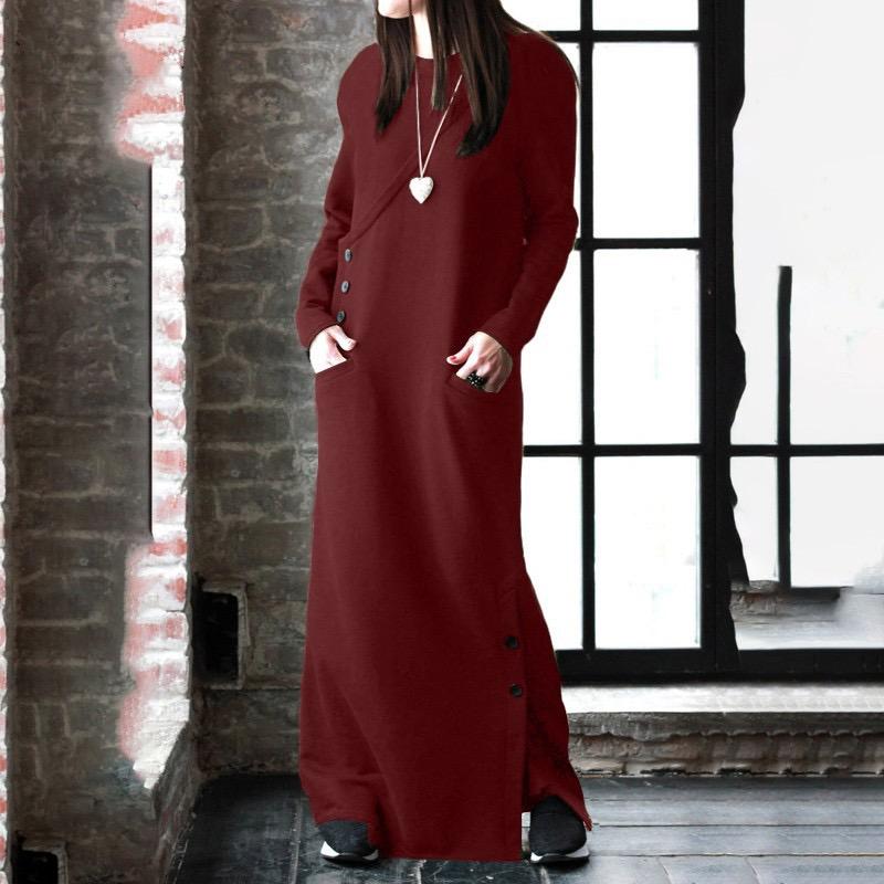Women Winter Warm Dress Spring Basic Maxi Dress Vintage Long Sweatshirt Dress Casual Pullovers Long Sleeve Button Vestidos